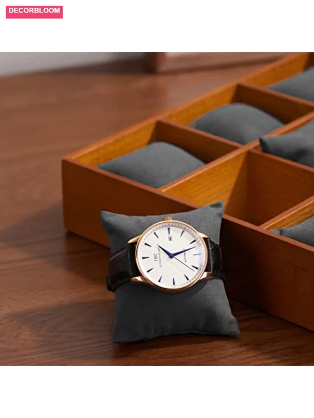 Solid Wood 12-Slot Watch Storage Tray with Microfiber Pillows